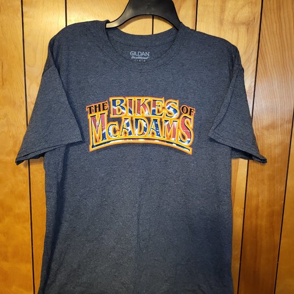 Mac McAdams Shirt LARGE Short Sleeve Graphic t GRAY Motorcycle Racing Cooters A4 - Picture 2 of 6
